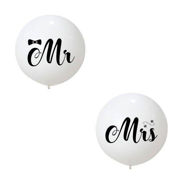 2pcs/lot Good Quality 36inch Round White and black Print Mr&Mrs Latex Balloons For Happy Wedding And  Valentine's Day Stevvex