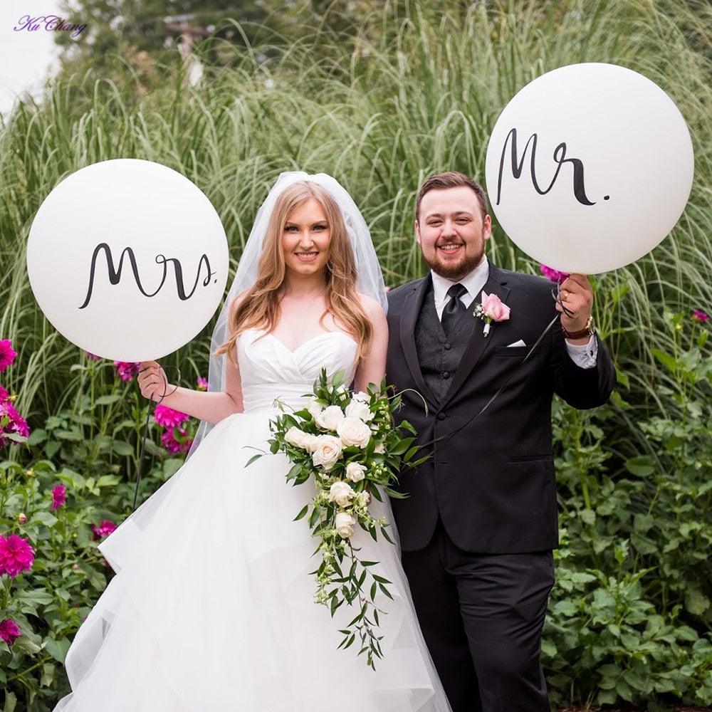 2pcs/lot Good Quality 36inch Round White and black Print Mr&Mrs Latex Balloons For Happy Wedding And  Valentine's Day Stevvex
