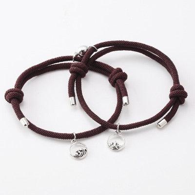 2PCS/Set Alloy Couple Magnetic Attraction Ball Creative Bracelet Stainless Steel Friendship Rope Mutual Attraction Bracelets Vows Of Eternal Love Jewelry Gifts For Boyfriend Girlfriend Best Friend Stevvex