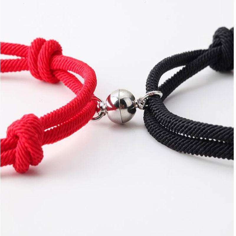 2PCS/Set Alloy Couple Magnetic Attraction Ball Creative Bracelet Stainless Steel Friendship Rope Mutual Attraction Bracelets Vows Of Eternal Love Jewelry Gifts For Boyfriend Girlfriend Best Friend Stevvex