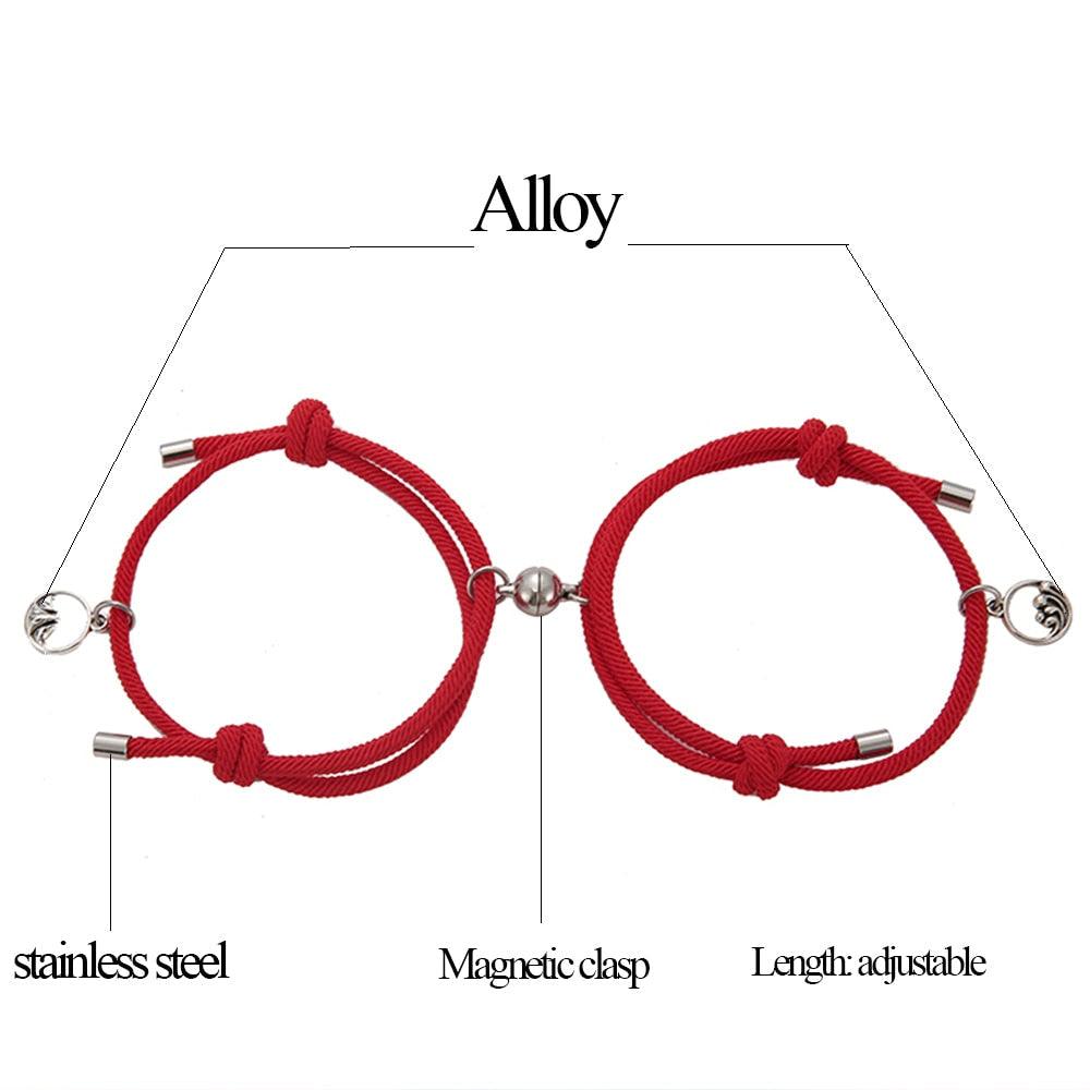 2PCS/Set Alloy Couple Magnetic Attraction Ball Creative Bracelet Stainless Steel Friendship Rope Mutual Attraction Bracelets Vows Of Eternal Love Jewelry Gifts For Boyfriend Girlfriend Best Friend Stevvex