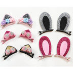 2pcs/Set Cute Hair Clips For Girls Glitter Rainbow Felt Fabric Flowers Hairpins Cat Ears Bunny Barrettes Kids Hair Accessories for Halloween Parties Cosplay for Girls