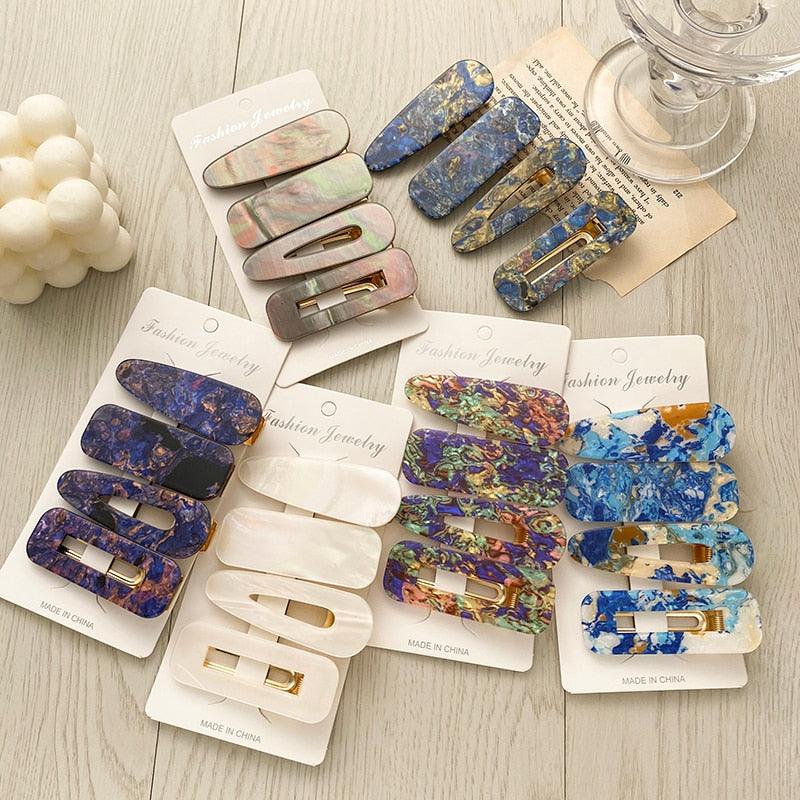 2PCS/Set Fashion WomenElegant Acrylic Geometric Hairpin Sweet Girl Hair Clip Marble Textured Barrettes Headband Gorgeous Hair Accessories For Women Stevvex
