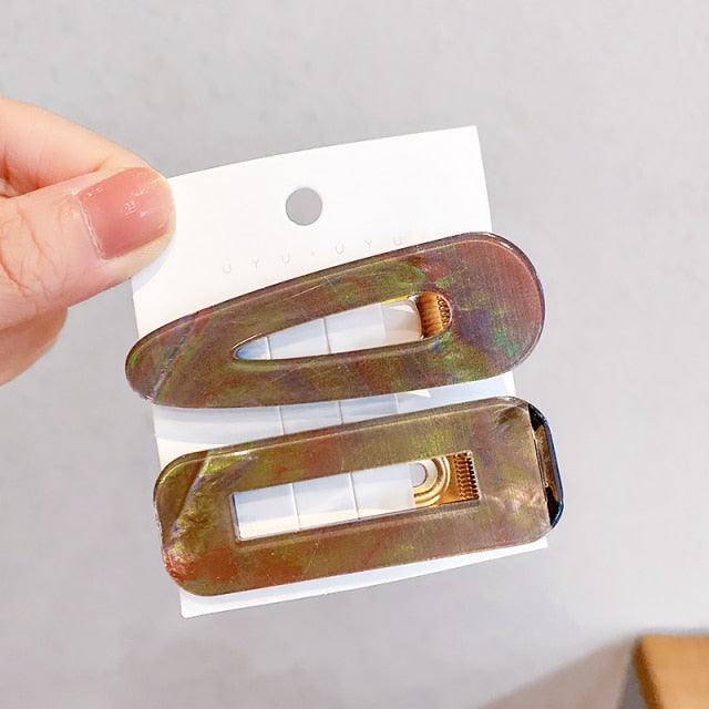 2PCS/Set Fashion WomenElegant Acrylic Geometric Hairpin Sweet Girl Hair Clip Marble Textured Barrettes Headband Gorgeous Hair Accessories For Women Stevvex