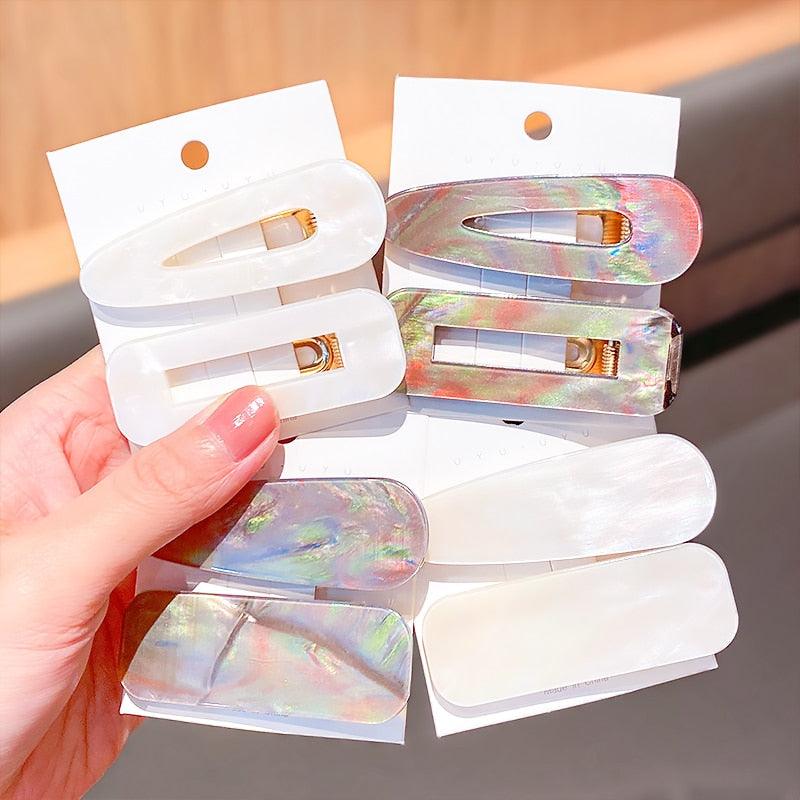 2PCS/Set Fashion WomenElegant Acrylic Geometric Hairpin Sweet Girl Hair Clip Marble Textured Barrettes Headband Gorgeous Hair Accessories For Women Stevvex