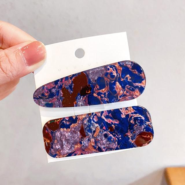 2PCS/Set Fashion WomenElegant Acrylic Geometric Hairpin Sweet Girl Hair Clip Marble Textured Barrettes Headband Gorgeous Hair Accessories For Women Stevvex