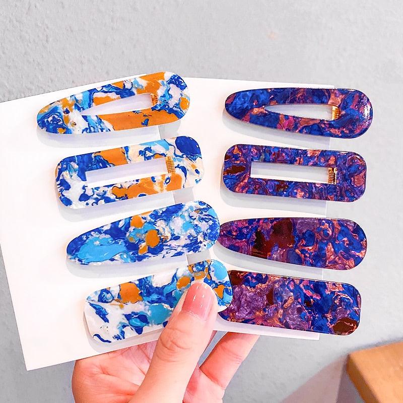 2PCS/Set Fashion WomenElegant Acrylic Geometric Hairpin Sweet Girl Hair Clip Marble Textured Barrettes Headband Gorgeous Hair Accessories For Women Stevvex