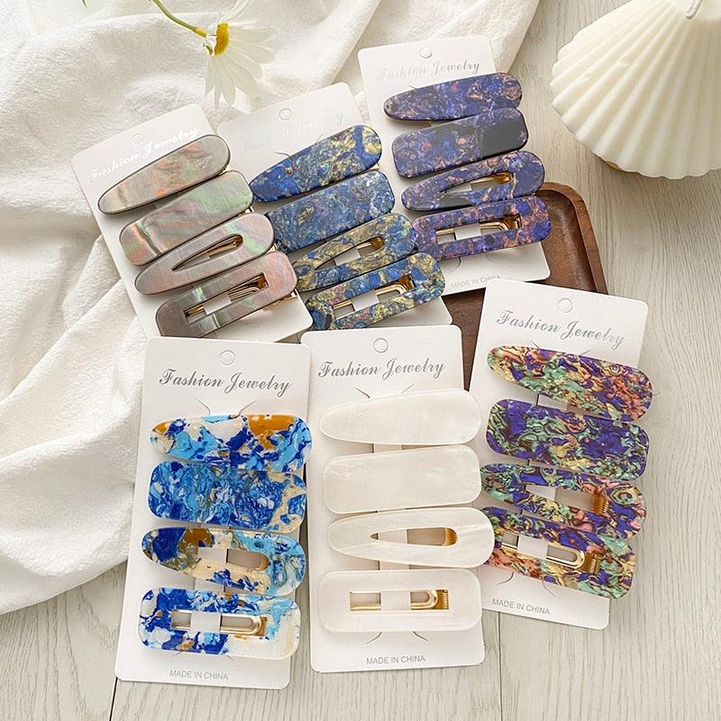 2PCS/Set Fashion WomenElegant Acrylic Geometric Hairpin Sweet Girl Hair Clip Marble Textured Barrettes Headband Gorgeous Hair Accessories For Women Stevvex