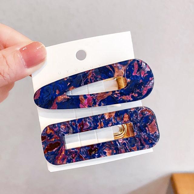 2PCS/Set Fashion WomenElegant Acrylic Geometric Hairpin Sweet Girl Hair Clip Marble Textured Barrettes Headband Gorgeous Hair Accessories For Women Stevvex