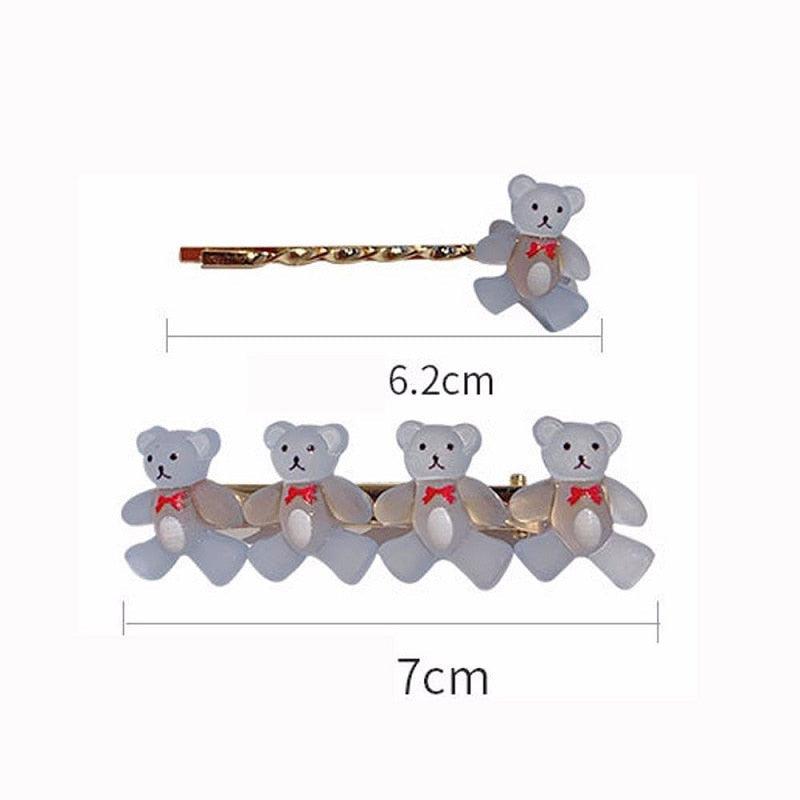 2Pcs/Set New Girls Cute Cartoon Bear Jelly Color Hairpins Sweet Hair Clips Bangs Side Barrette Headband Fashion Hair Accessories For Women Stevvex