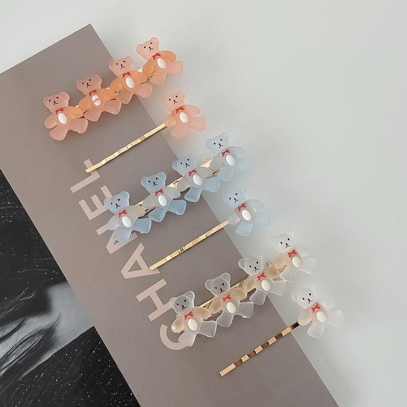 2Pcs/Set New Girls Cute Cartoon Bear Jelly Color Hairpins Sweet Hair Clips Bangs Side Barrette Headband Fashion Hair Accessories For Women Stevvex
