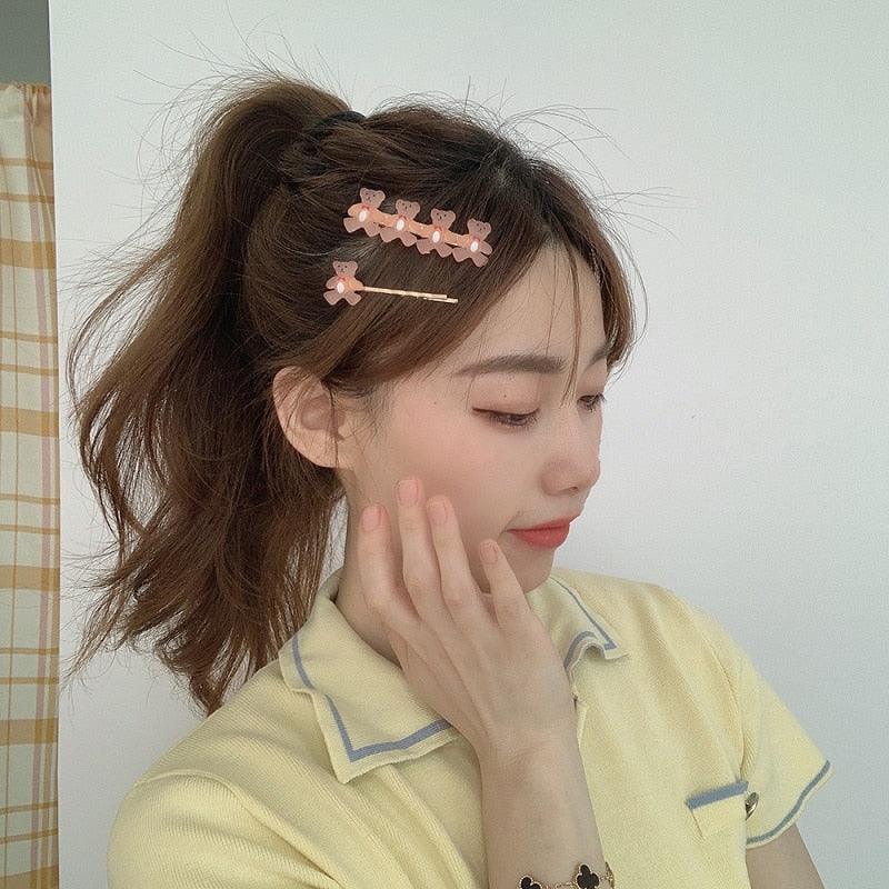 2Pcs/Set New Girls Cute Cartoon Bear Jelly Color Hairpins Sweet Hair Clips Bangs Side Barrette Headband Fashion Hair Accessories For Women Stevvex