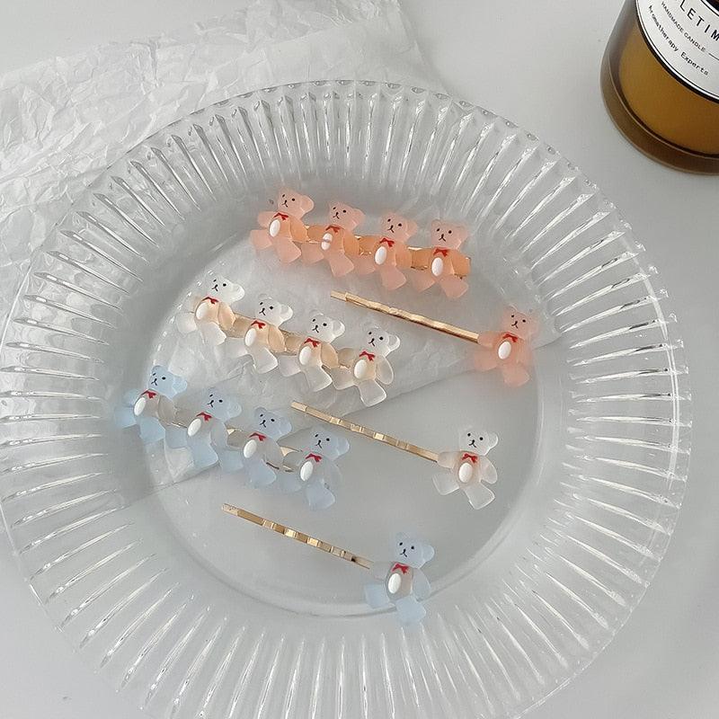 2Pcs/Set New Girls Cute Cartoon Bear Jelly Color Hairpins Sweet Hair Clips Bangs Side Barrette Headband Fashion Hair Accessories For Women Stevvex