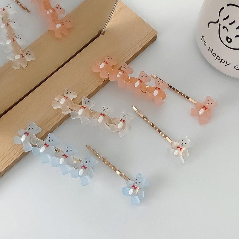 2Pcs/Set New Girls Cute Cartoon Bear Jelly Color Hairpins Sweet Hair Clips Bangs Side Barrette Headband Fashion Hair Accessories For Women Stevvex