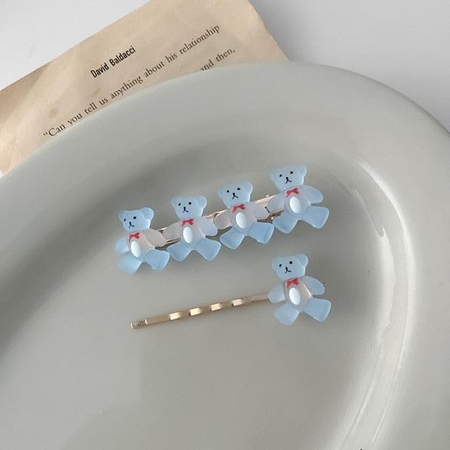 2Pcs/Set New Girls Cute Cartoon Bear Jelly Color Hairpins Sweet Hair Clips Bangs Side Barrette Headband Fashion Hair Accessories For Women Stevvex