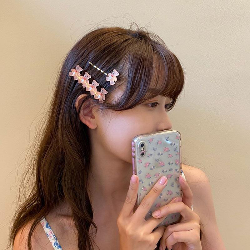 2Pcs/Set New Girls Cute Cartoon Bear Jelly Color Hairpins Sweet Hair Clips Bangs Side Barrette Headband Fashion Hair Accessories For Women Stevvex