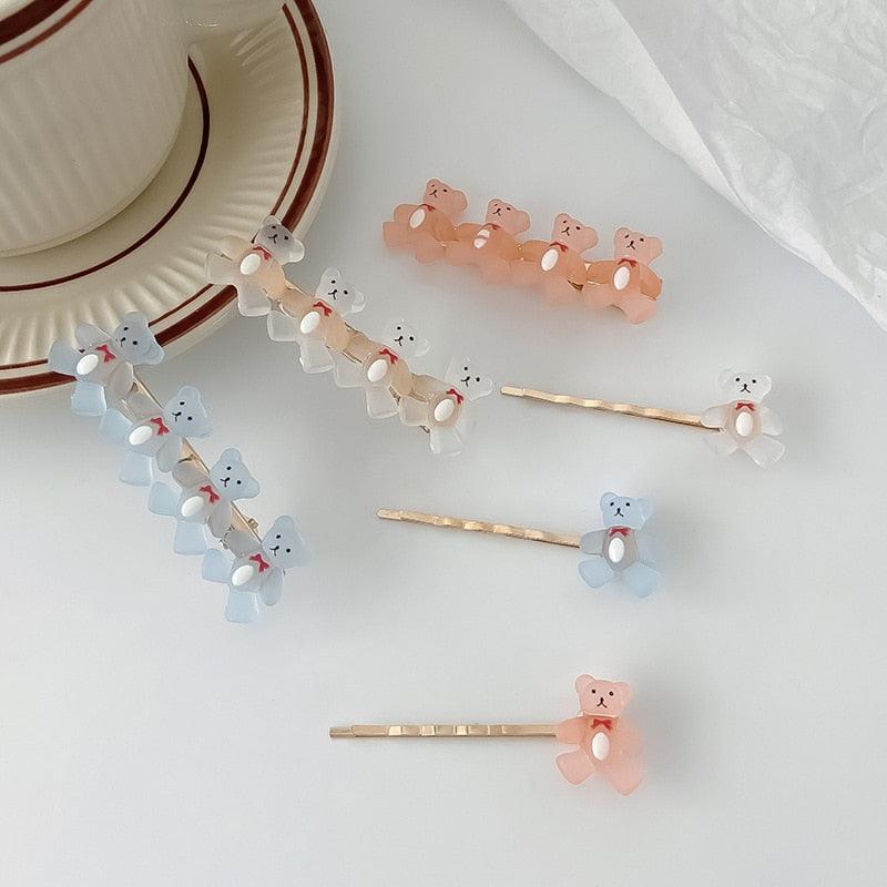 2Pcs/Set New Girls Cute Cartoon Bear Jelly Color Hairpins Sweet Hair Clips Bangs Side Barrette Headband Fashion Hair Accessories For Women Stevvex