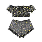 2PCS/Set Off Shoulder Lace Up Bikinis Women Sweet Women's Bathing Suit Two Piece Strap Swimsuit Swimwear Bikini Beachwear Set Casual Short Sleeve Suits Swimsuits Beachwear Bathing Suits