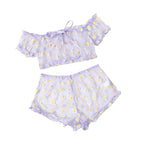2PCS/Set Off Shoulder Lace Up Bikinis Women Sweet Women's Bathing Suit Two Piece Strap Swimsuit Swimwear Bikini Beachwear Set Casual Short Sleeve Suits Swimsuits Beachwear Bathing Suits