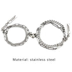 2pcs/Set Stainless Steel Double Chain Vintage Couple Bracelet Heart Magnet Attractive Magnetic Bracelet Oval Chain Paperclip Chain Double Layer Love Heart Magnet Bangle Bracelets Hypoallergenic Engraved Adjustable Couple Bracelet Set Gifts For Women Men