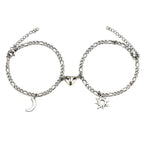 2pcs/set Stainless Steel Sun Moon Couple Bracelets Magnet Attraction Love Heart Shaped Charms Couples Bracelet Stainless Steel Chain Bracelets Charm Jewelry Matching Couple Bracelets