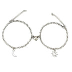 2pcs/set Stainless Steel Sun Moon Couple Bracelets Magnet Attraction Love Heart Shaped Charms Couples Bracelet Stainless Steel Chain Bracelets Charm Jewelry Matching Couple Bracelets