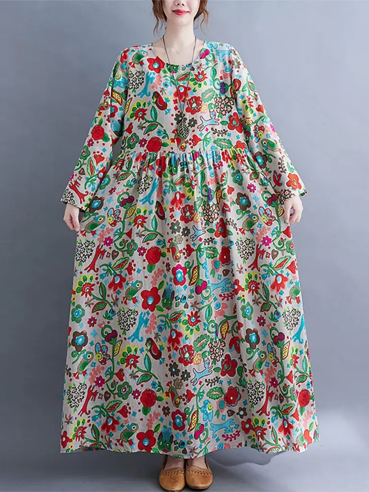 Floral Print Long Sleeve Dresses Pi-Mart