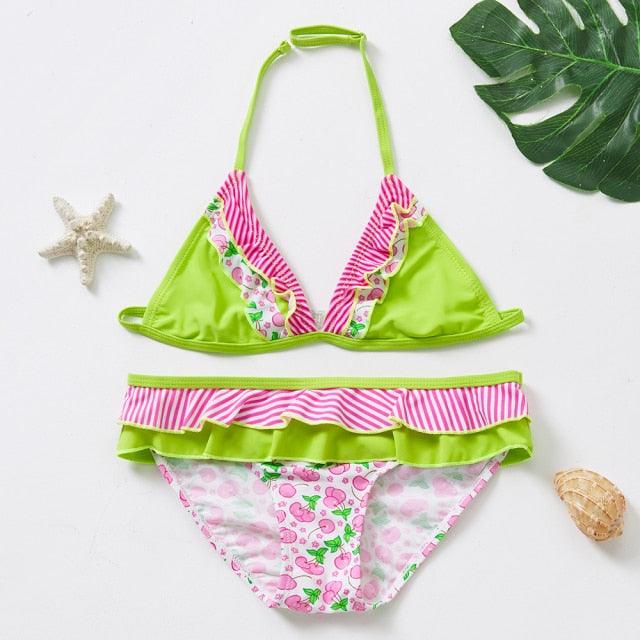 3-16Y Cartoon Two-piece Girls Swimwear Ruffle Swimsuit Bikini Set One Shoulder Beachwear Princess Two Piece Bathing Suit Children Swimwear Girls Swimsuit Bikini Set Stevvex