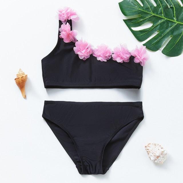 3-16Y Cartoon Two-piece Girls Swimwear Ruffle Swimsuit Bikini Set One Shoulder Beachwear Princess Two Piece Bathing Suit Children Swimwear Girls Swimsuit Bikini Set Stevvex