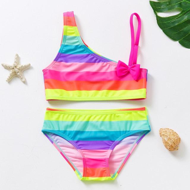 3-16Y Cartoon Two-piece Girls Swimwear Ruffle Swimsuit Bikini Set One Shoulder Beachwear Princess Two Piece Bathing Suit Children Swimwear Girls Swimsuit Bikini Set Stevvex