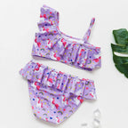 3-16Y Cartoon Two-piece Girls Swimwear Ruffle Swimsuit Bikini Set One Shoulder Beachwear Princess Two Piece Bathing Suit Children Swimwear Girls Swimsuit Bikini Set Stevvex