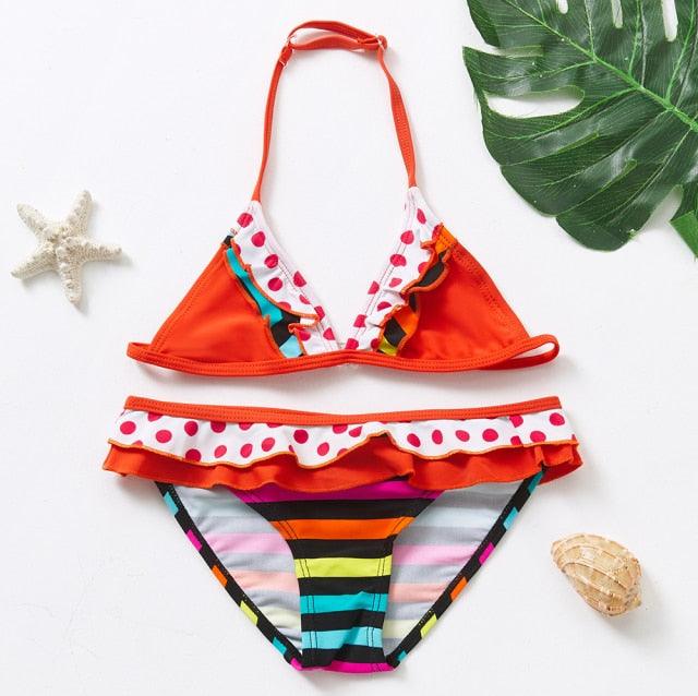 3-16Y Cartoon Two-piece Girls Swimwear Ruffle Swimsuit Bikini Set One Shoulder Beachwear Princess Two Piece Bathing Suit Children Swimwear Girls Swimsuit Bikini Set Stevvex