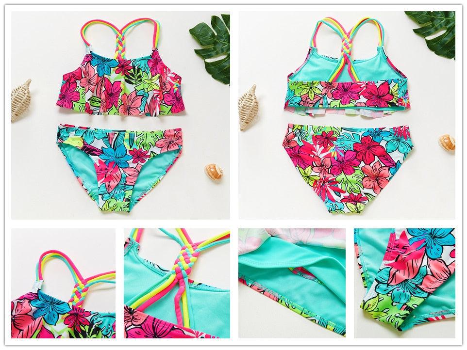 3-16Y Cartoon Two-piece Girls Swimwear Ruffle Swimsuit Bikini Set One Shoulder Beachwear Princess Two Piece Bathing Suit Children Swimwear Girls Swimsuit Bikini Set Stevvex