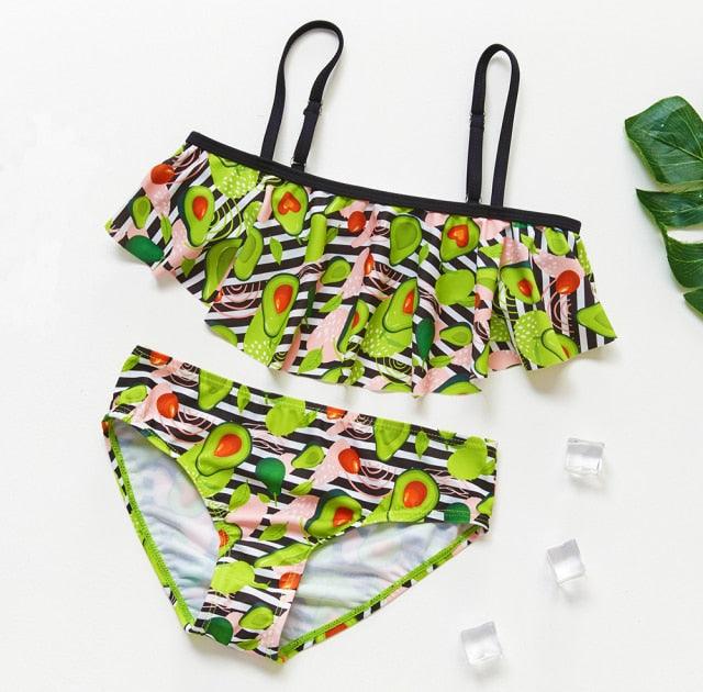 3-16Y Cartoon Two-piece Girls Swimwear Ruffle Swimsuit Bikini Set One Shoulder Beachwear Princess Two Piece Bathing Suit Children Swimwear Girls Swimsuit Bikini Set Stevvex