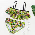 3-16Y Cartoon Two-piece Girls Swimwear Ruffle Swimsuit Bikini Set One Shoulder Beachwear Princess Two Piece Bathing Suit Children Swimwear Girls Swimsuit Bikini Set Stevvex