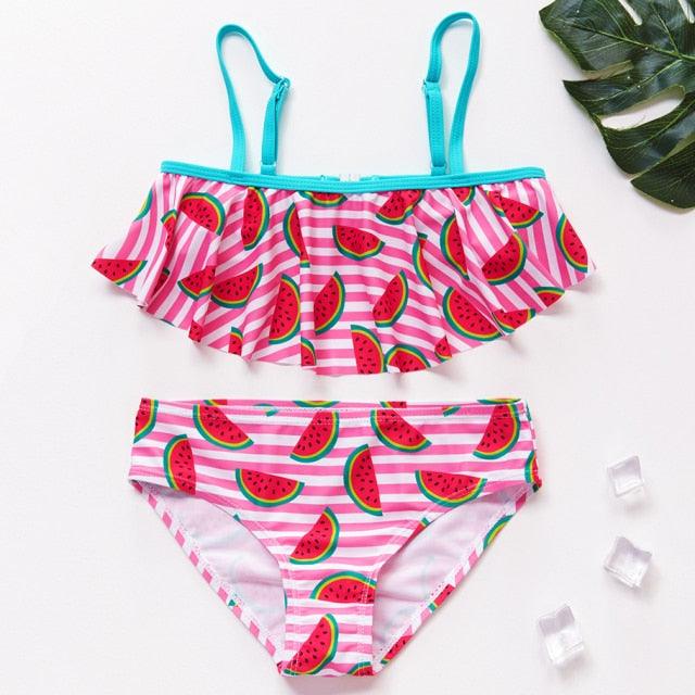 3-16Y Cartoon Two-piece Girls Swimwear Ruffle Swimsuit Bikini Set One Shoulder Beachwear Princess Two Piece Bathing Suit Children Swimwear Girls Swimsuit Bikini Set Stevvex