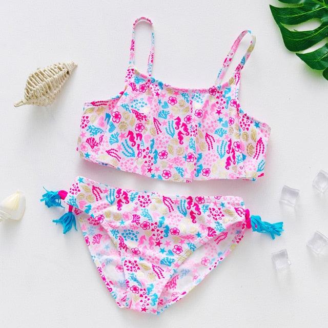 3-16Y Cartoon Two-piece Girls Swimwear Ruffle Swimsuit Bikini Set One Shoulder Beachwear Princess Two Piece Bathing Suit Children Swimwear Girls Swimsuit Bikini Set Stevvex