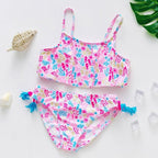 3-16Y Cartoon Two-piece Girls Swimwear Ruffle Swimsuit Bikini Set One Shoulder Beachwear Princess Two Piece Bathing Suit Children Swimwear Girls Swimsuit Bikini Set Stevvex