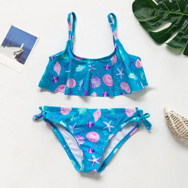 3-16Y Cartoon Two-piece Girls Swimwear Ruffle Swimsuit Bikini Set One Shoulder Beachwear Princess Two Piece Bathing Suit Children Swimwear Girls Swimsuit Bikini Set Stevvex