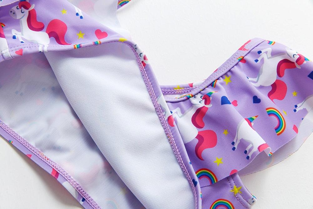 3-16Y Cartoon Two-piece Girls Swimwear Ruffle Swimsuit Bikini Set One Shoulder Beachwear Princess Two Piece Bathing Suit Children Swimwear Girls Swimsuit Bikini Set Stevvex