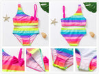 3-16Y Cartoon Two-piece Girls Swimwear Ruffle Swimsuit Bikini Set One Shoulder Beachwear Princess Two Piece Bathing Suit Children Swimwear Girls Swimsuit Bikini Set Stevvex