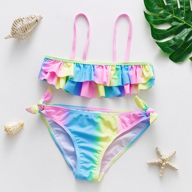 3-16Y Cartoon Two-piece Girls Swimwear Ruffle Swimsuit Bikini Set One Shoulder Beachwear Princess Two Piece Bathing Suit Children Swimwear Girls Swimsuit Bikini Set Stevvex