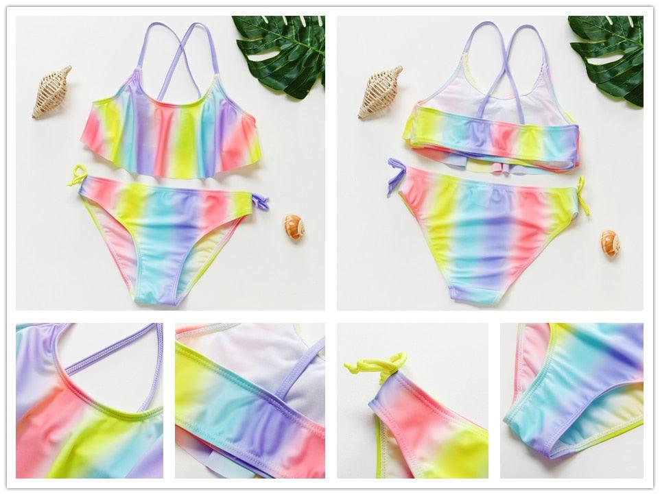 3-16Y Cartoon Two-piece Girls Swimwear Ruffle Swimsuit Bikini Set One Shoulder Beachwear Princess Two Piece Bathing Suit Children Swimwear Girls Swimsuit Bikini Set Stevvex