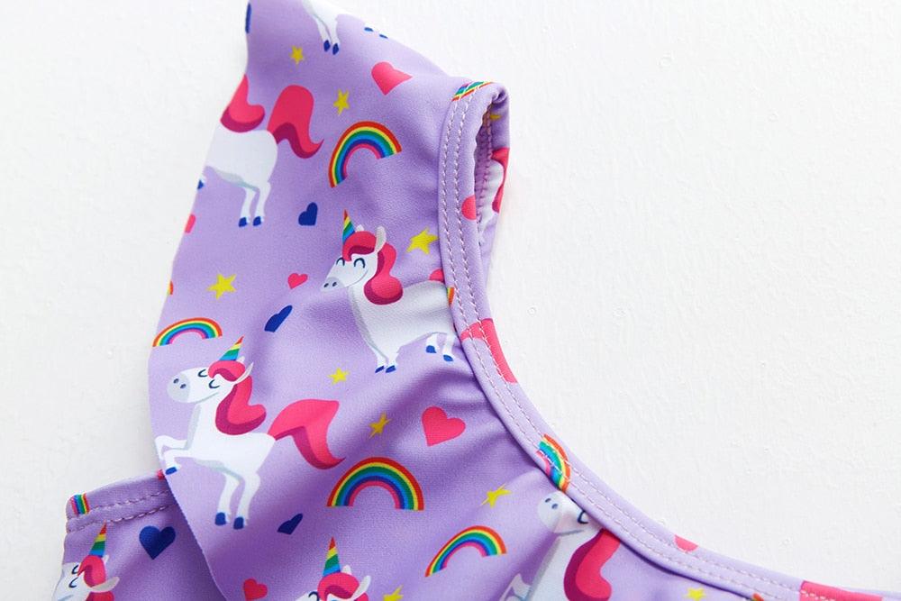 3-16Y Cartoon Two-piece Girls Swimwear Ruffle Swimsuit Bikini Set One Shoulder Beachwear Princess Two Piece Bathing Suit Children Swimwear Girls Swimsuit Bikini Set Stevvex