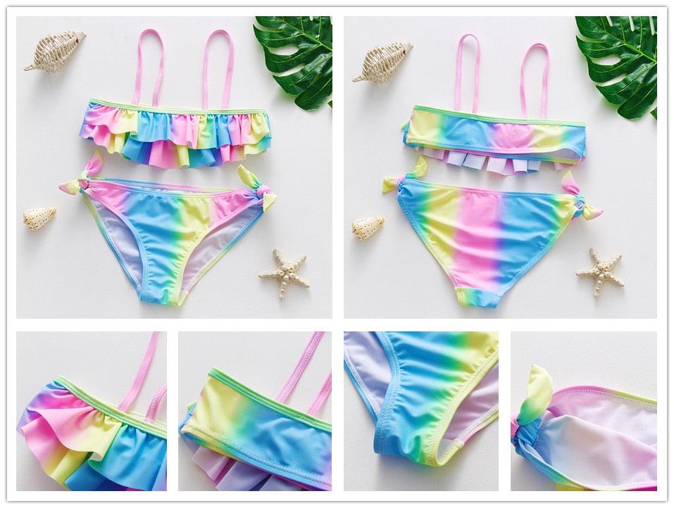 3-16Y Cartoon Two-piece Girls Swimwear Ruffle Swimsuit Bikini Set One Shoulder Beachwear Princess Two Piece Bathing Suit Children Swimwear Girls Swimsuit Bikini Set Stevvex