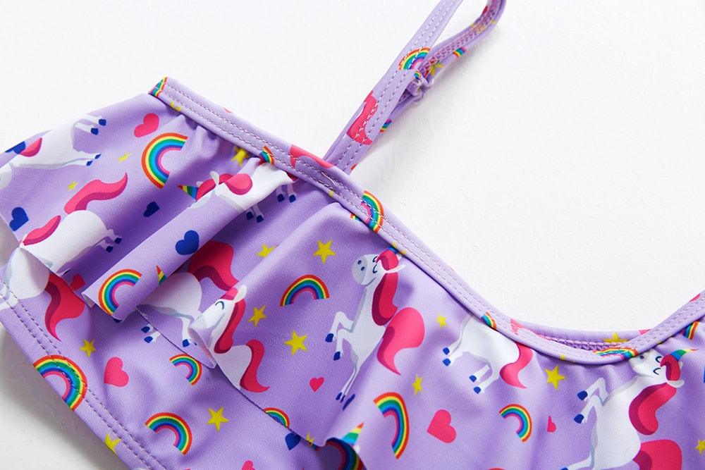 3-16Y Cartoon Two-piece Girls Swimwear Ruffle Swimsuit Bikini Set One Shoulder Beachwear Princess Two Piece Bathing Suit Children Swimwear Girls Swimsuit Bikini Set Stevvex