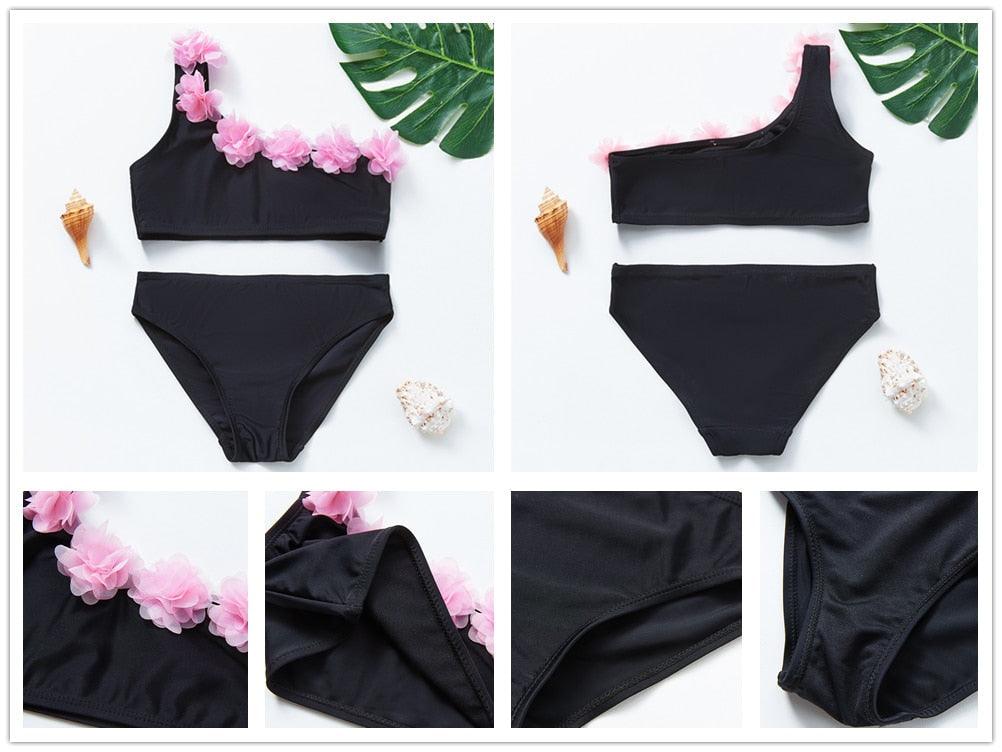 3-16Y Cartoon Two-piece Girls Swimwear Ruffle Swimsuit Bikini Set One Shoulder Beachwear Princess Two Piece Bathing Suit Children Swimwear Girls Swimsuit Bikini Set Stevvex