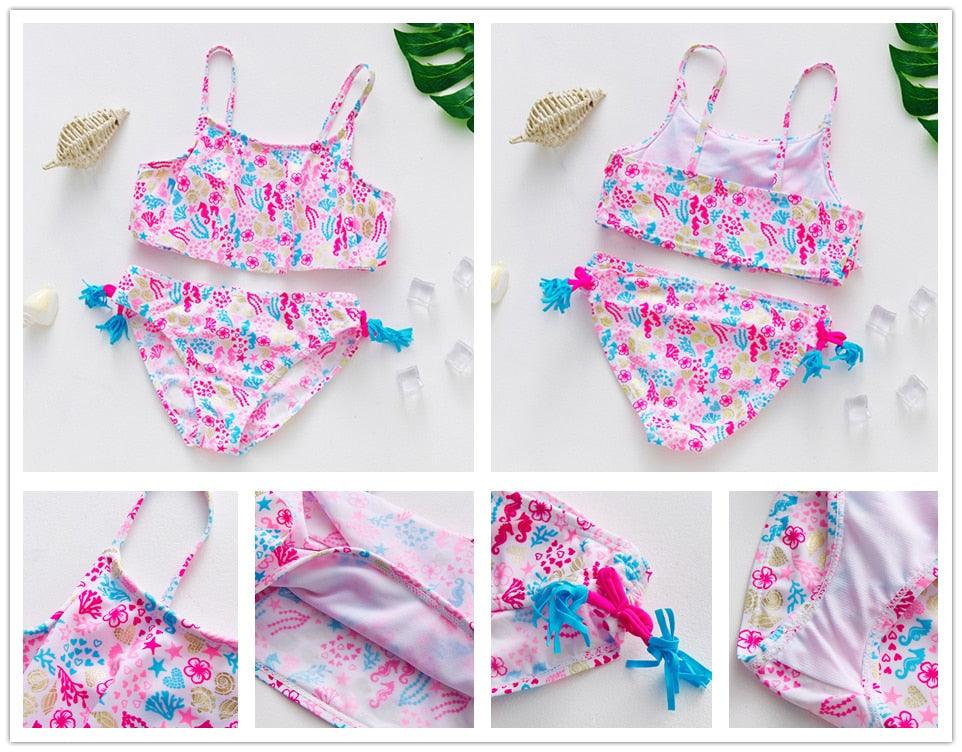 3-16Y Cartoon Two-piece Girls Swimwear Ruffle Swimsuit Bikini Set One Shoulder Beachwear Princess Two Piece Bathing Suit Children Swimwear Girls Swimsuit Bikini Set Stevvex