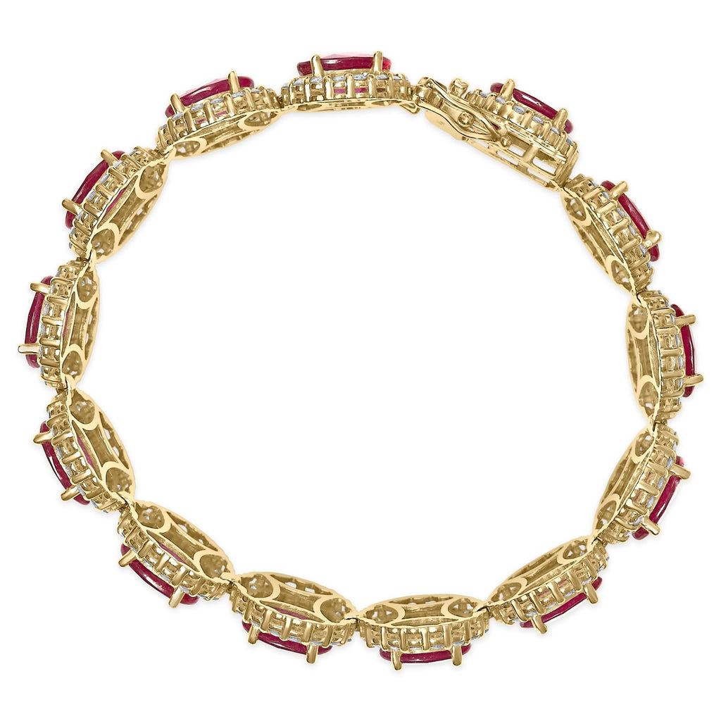 14K Yellow Gold 6 2/5 Cttw Diamond and 34.0 Cttw Oval Red Ruby Halo Link Bracelet (I-J Color, SI1-SI2 Clarity) - 7.25" Inches Lootquake LLC