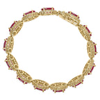 14K Yellow Gold 6 2/5 Cttw Diamond and 34.0 Cttw Oval Red Ruby Halo Link Bracelet (I-J Color, SI1-SI2 Clarity) - 7.25" Inches Lootquake LLC